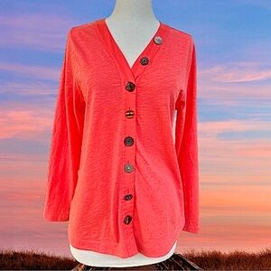 💖 Soft Surroundings Coral Cotton Button-Up Tunic, Size PM